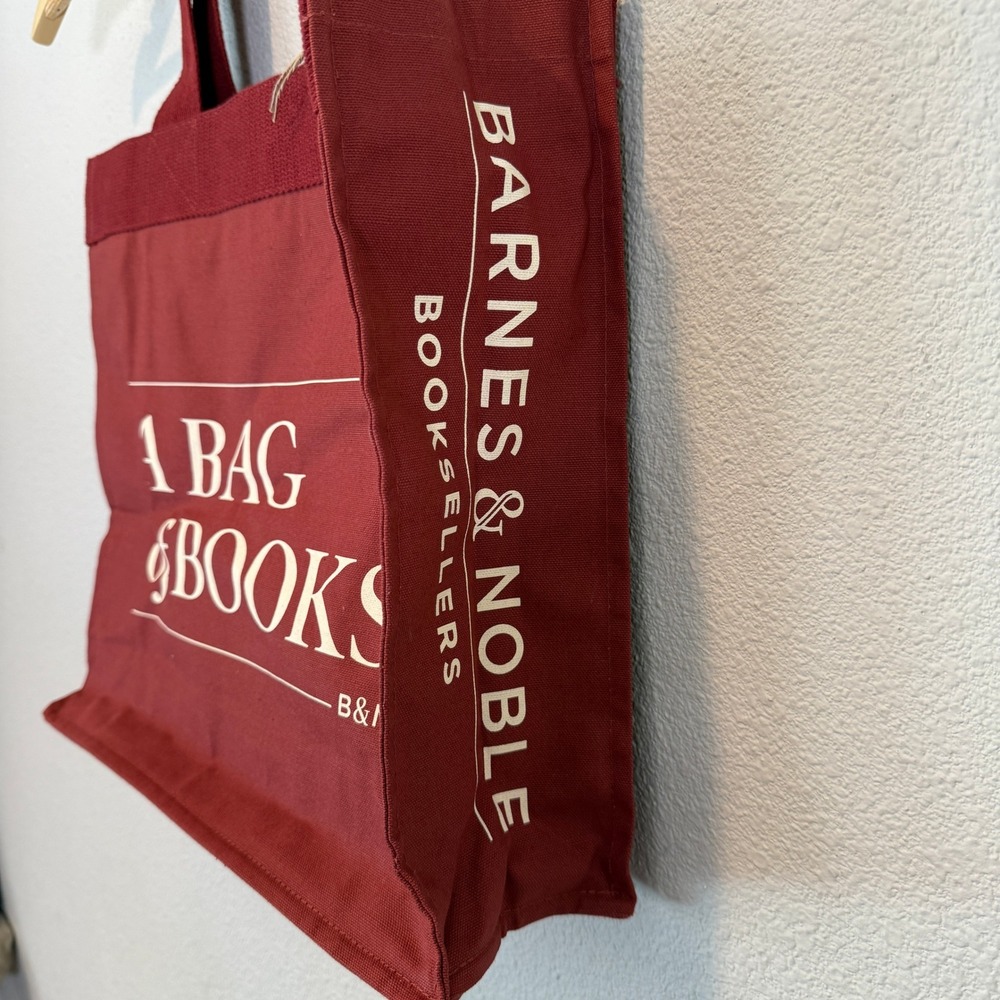 Barnes & Noble A Bag of Books Premium Organic Cotton Tote Burgundy Red re-wrap